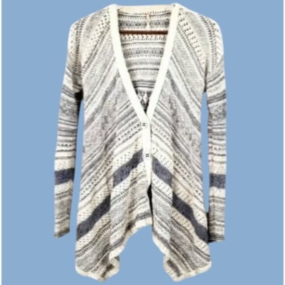 Free People Boho Button Front Asymmetrical Knit Cardigan Sweater • Fairy Grunge - Picture 3 of 16